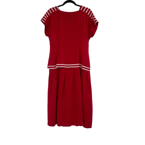 Vintage Plaza South Rayon Nautical 90s Dress Midi Red Size 10 - Picture 1 of 10